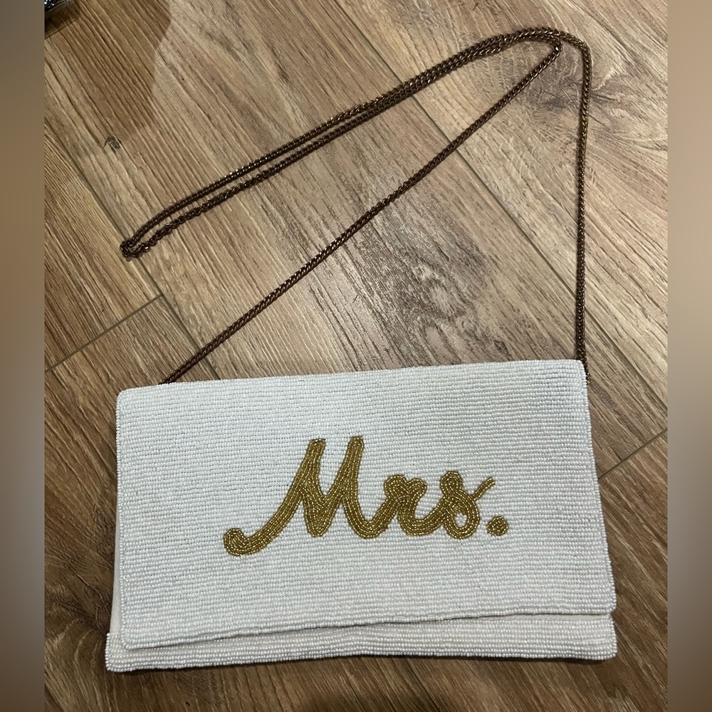 Jane Marie MRS beaded clutch handbag with gold chain strap